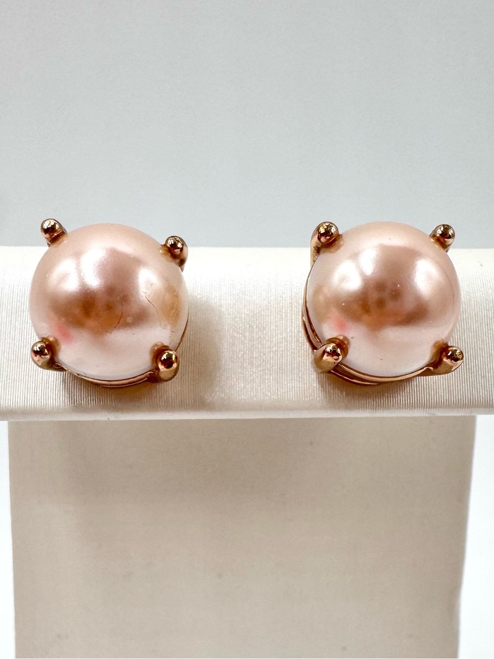Kate Spade Rise And Shine Pearl Stud Earrings In Blush Rose Gold Tone Signed